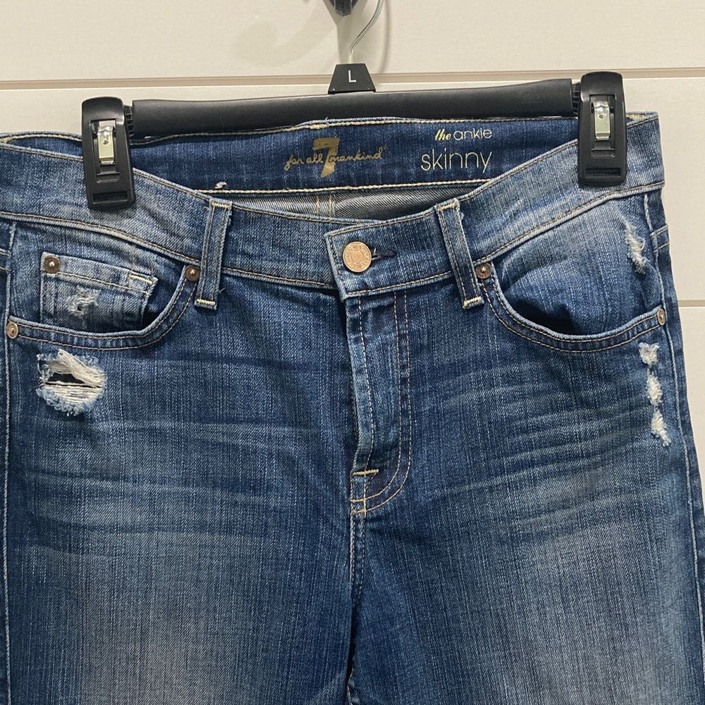 7 For All Mankind "The Skinny" Slim Illusion Distressed Jeans-Sz 28 EUC Designer